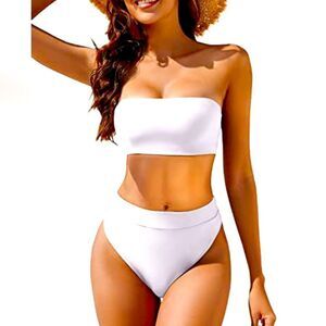 YACUN Women's High Waisted Bikini Swimsuit Strapless Bandeau NWT size S